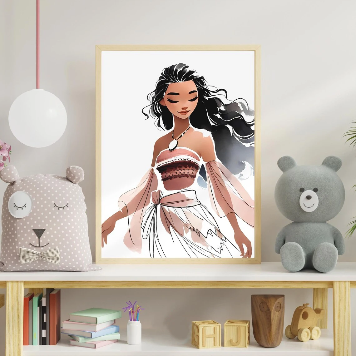 

Moana Watercolor Nursery Wall Art Princess Moana Watercolor Painting Nursery Children Decor Girls Room Decor Canvas Art Poster