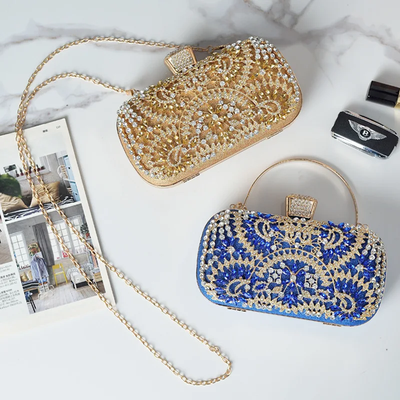 Women Clutch Party Luxury Blue Evening Bag Wedding Purse Crystal Chain Shoulder Bag High Quality Rhinestone Female Clutch Gift view 5