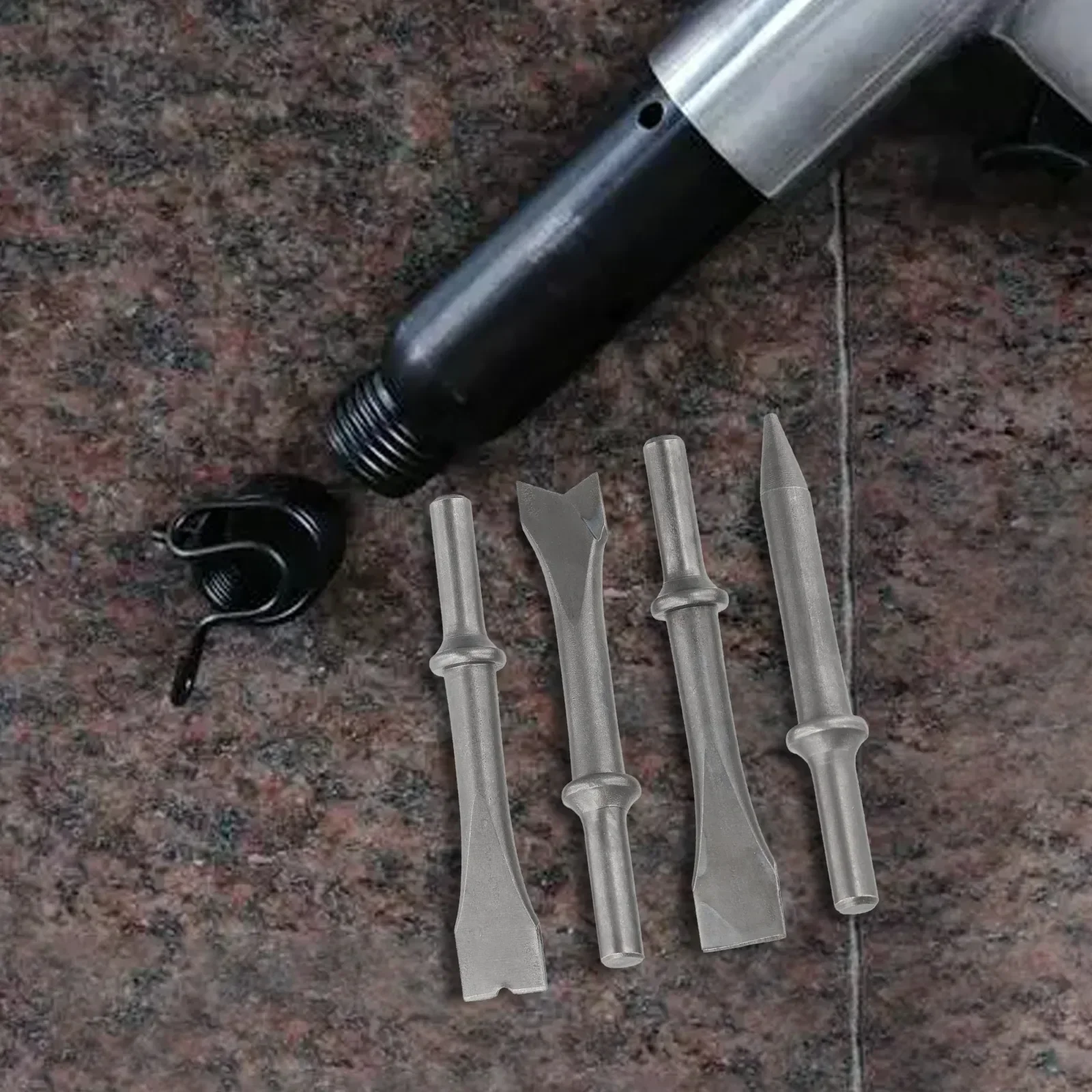 Air Chisel Head Set 4 Long Handled Pneumatic Bits for Gas Shovel 150 Suitable for Stone Carvings and Sand Removal