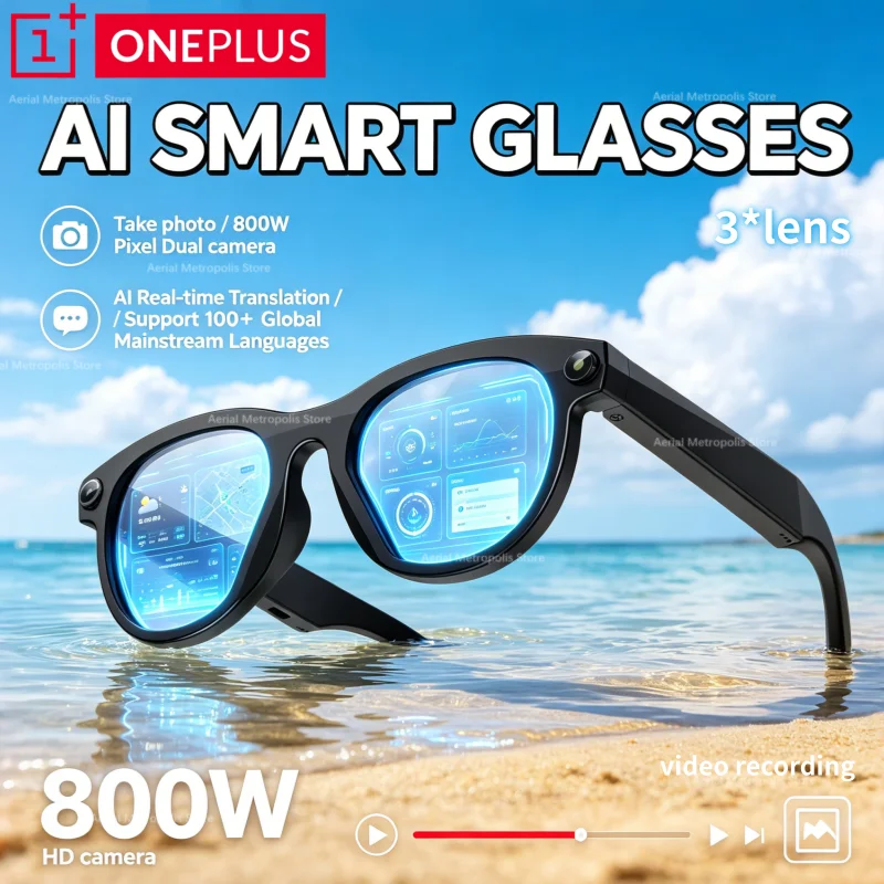 OnePlus Smart AI Glasses HD Video Recordings 800W Camera Real-time Translation AI Recognition Wifi Transmission Music Control