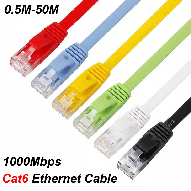 

1000Mbps CAT6 Flat Ethernet Network RJ45 Lan Cable Networking Patch Cord CAT 6 PC Router Laptop 1M/2M/3M/5M/10M/15M/20M/30M/50M