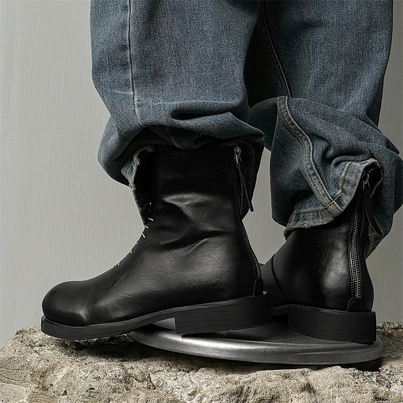 Original Design 2025 S/A New Hight Quality Street Style Black Leather Boots For Men\'s Hombre Teenagers Daily Party Dress Shoes