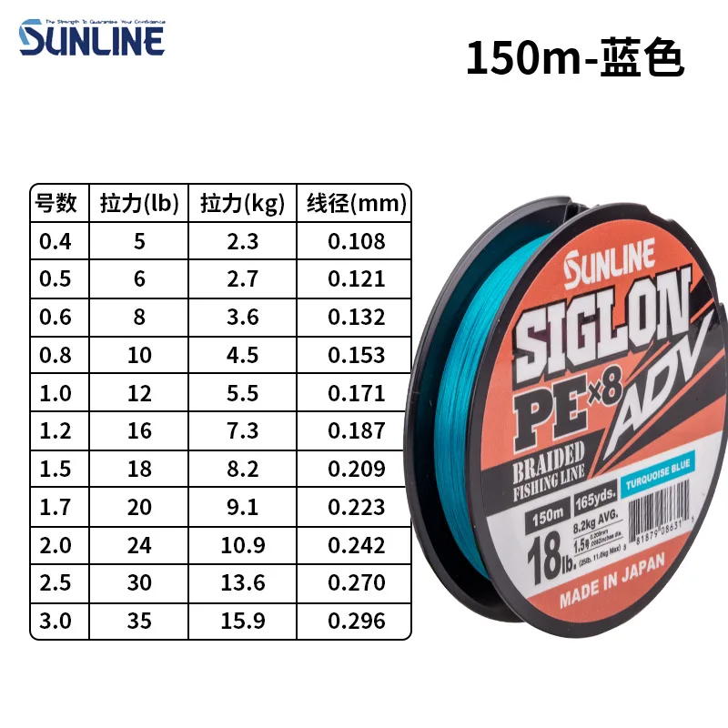 Imagem -06 - Sunline Adv x8 Japão Linha de Pesca Multicolor Azul Linha pe 0.63.0 10 Lb50 lb 150m Novo Origi 2023