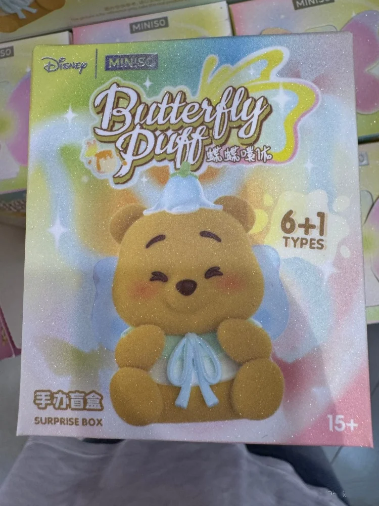 Autêntico disney winnie the pooh borboleta puff série caixa cega boneca colecionável brinquedo na moda presente para meninas caixa surpresa