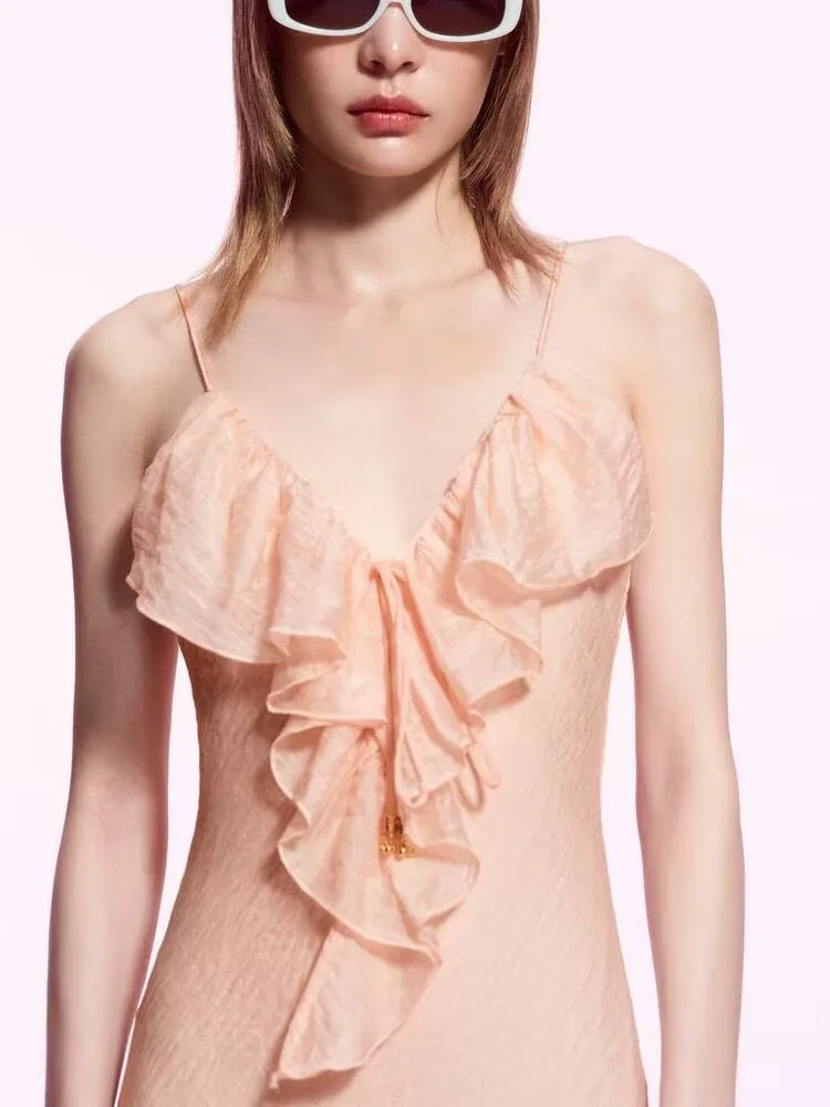 Ele Layered ตกแต่งชุดชั้นใน Sle Midi Dr ZA2025 ฤดูร้อนใหม่ผู้หญิง Dr Long Svel Gown สําหรับ Par