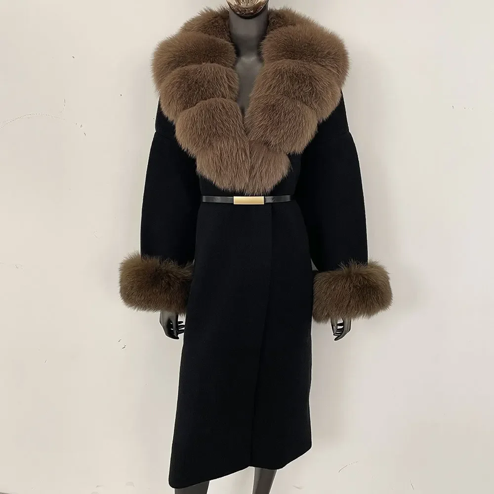 2025 New Autumn Winter Long Cardigan Knitted Real Fox Fur Coat Reality Fur Jacket Warm Women Natural Raccoon Fur Knitwear Female