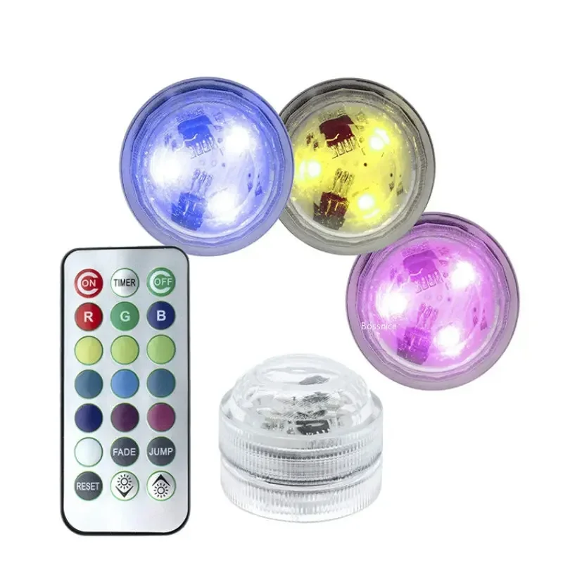 RGB Mini Remote Control Underwater Light Waterproof Submersible LED Pool Lights for Car Vase Swim Outdoor Garden Party Wedding