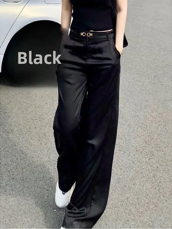 Elegant Acetate Wide Leg Pants High Waist Commuter Style Korean Brand Rainbird Pocket Detail Multi-Purpose Design Sensation
