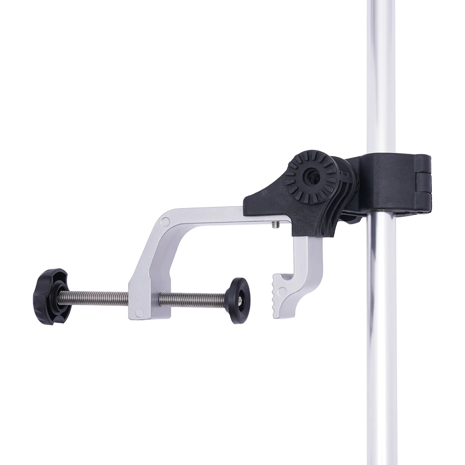 Universal Transducer Bracket Portable Fishfinder Mount, 360° Rotatable Fishing Boat Bracket with 3.15" Max Clamp Opening, Adjustable Height for Kayak Canoe Raft, Silver/Black