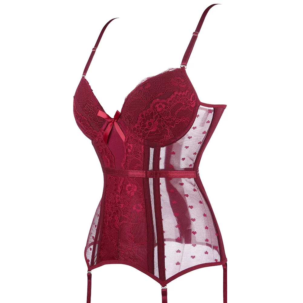 

Plus Size Corset Lingerie Bodysuit For Women Black Red Bowknot Corsets And Bustiers With Suspenders