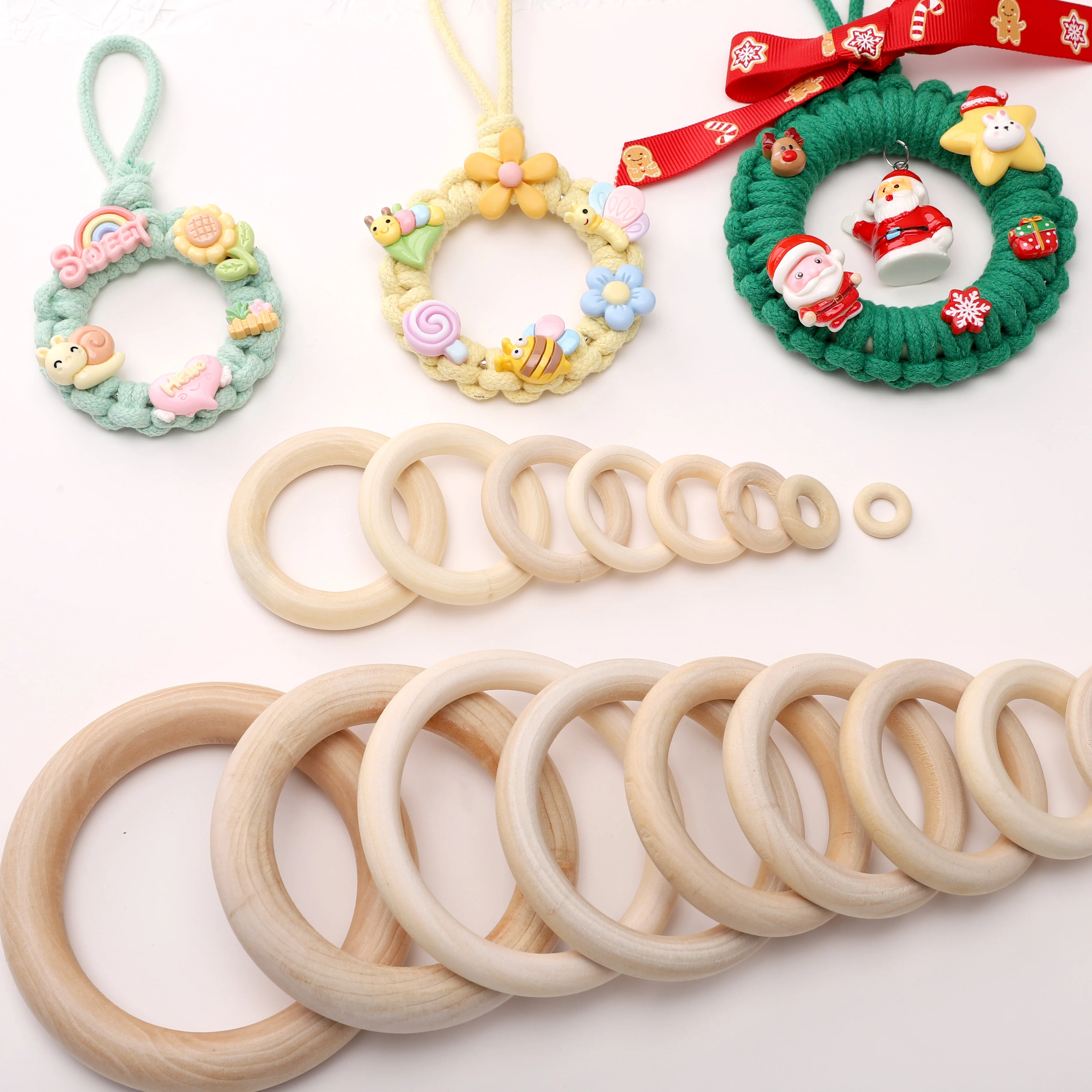 Unfinished Solid Wooden Rings 15-100MM Natural Wood Rings for  DIY Handicrafts Decorative Pendants Jewelry Making Accessories