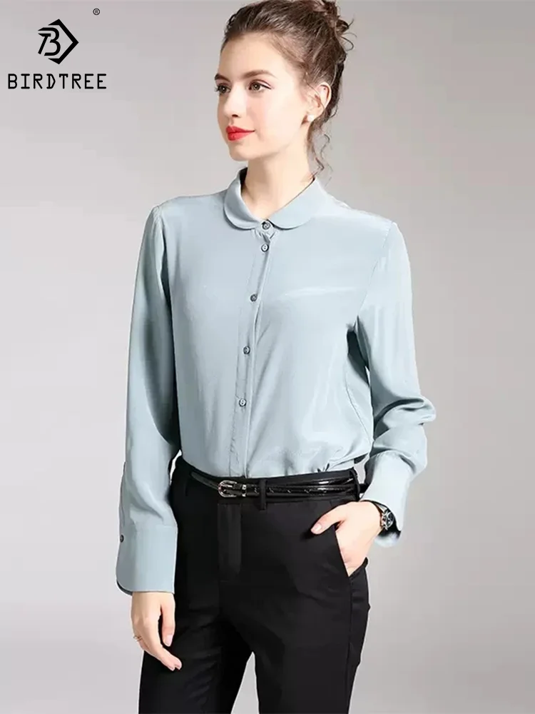 

BirdTree,Long Sleeve Crepe,100%Real Silk Shirt for Women,Elegant Fashion Designed OL Blouses,2024 Spring New Top,T42230QM