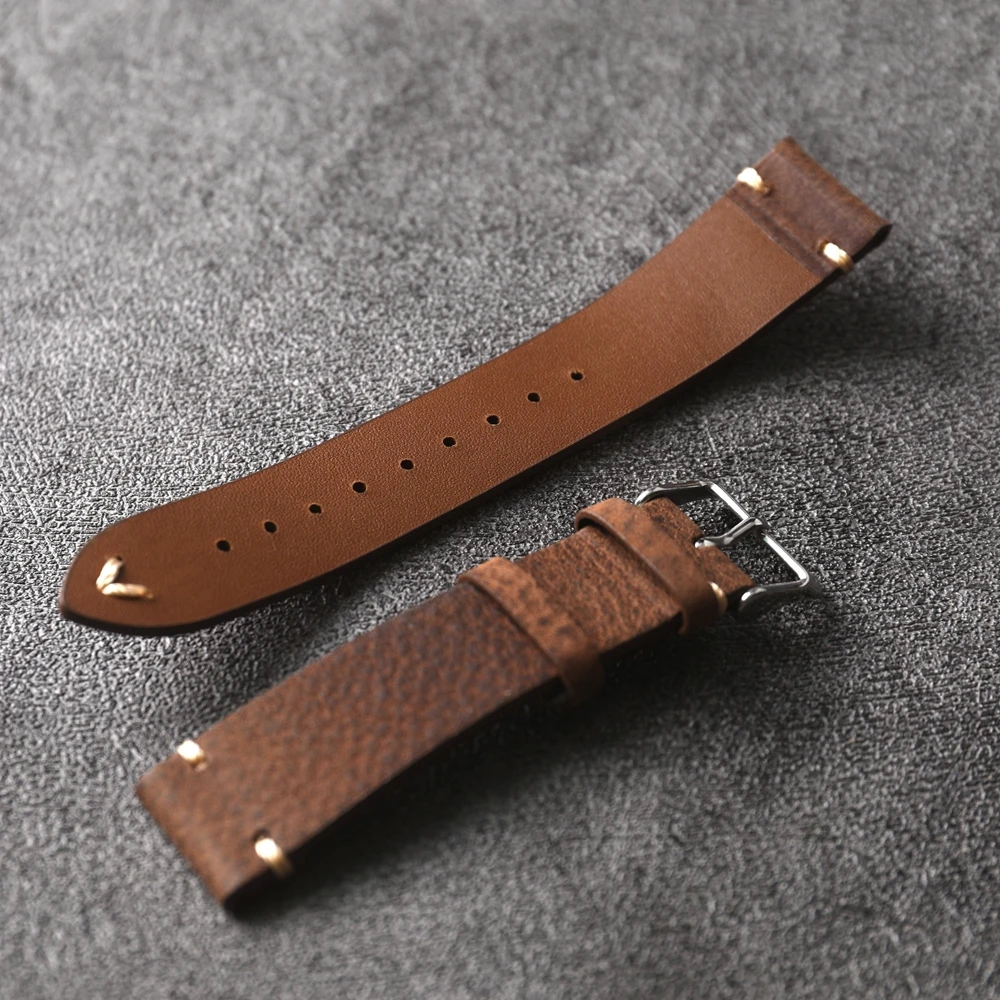 Brown Crazy Horse Leather Strap 18 20 22MM, Soft and Ultra-thin Genuine Leather, Vintage Men, Suitable for Antique Watch Bracele