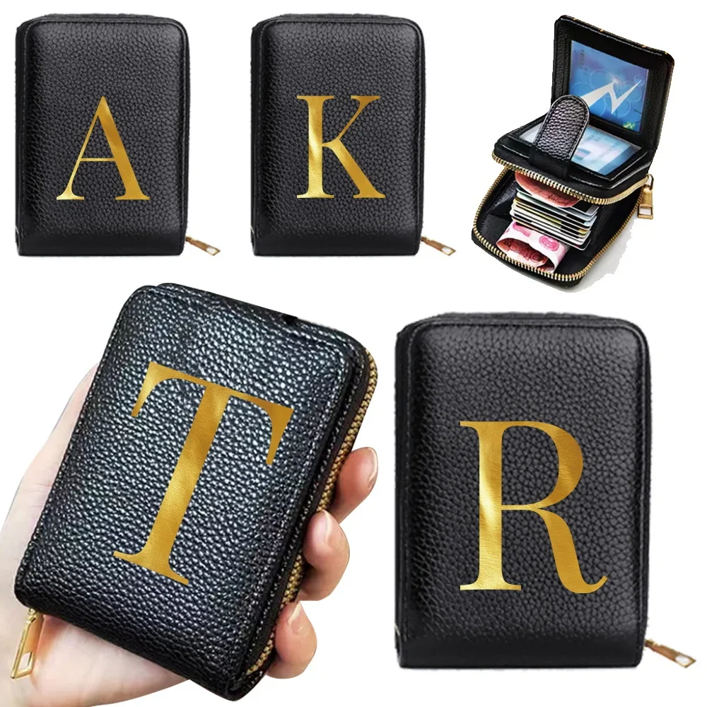 

Wallet Women Zipper Credit Card Holder Rfid Blocking Pocket Purse with ID Window Female Coin Purse Fashion InitialLetter Pattern