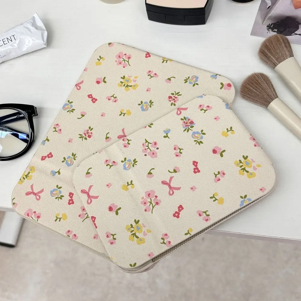 Espejo de escritorio de cuero Pu, espejo cosmético compacto, espejo de tocador con lazo rosa, espejo de maquillaje de bolsillo delicado y fácil de llevar