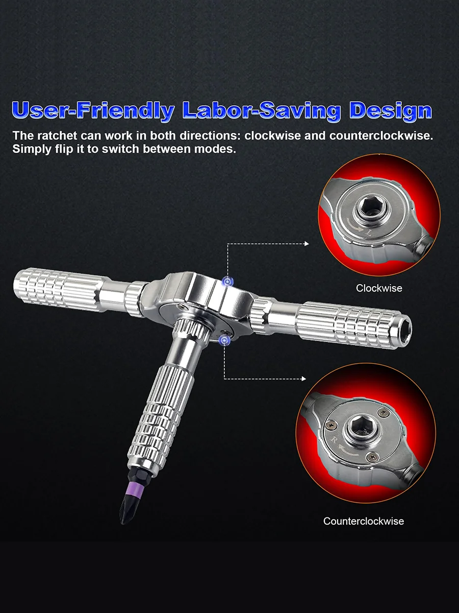 VMAN Exklusives Werkzeugset Glattes Getriebeloses 24/30/40/66/100-in-1 Ratschenset mit Magnetischem Design S2-Stahl-Bits Ultimativer Reparaturbegleiter – Detail 10