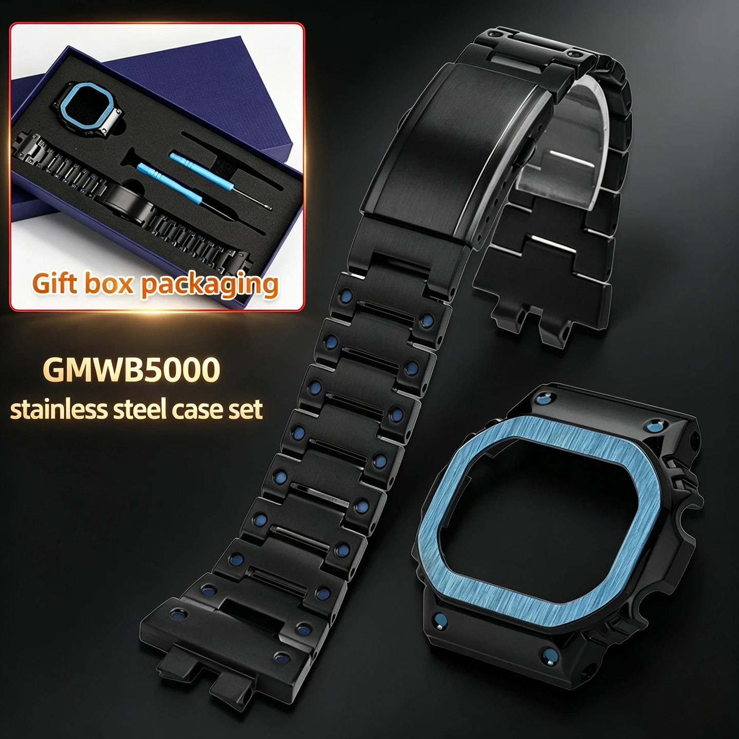New Blue Solid Stainless Steel Bezel Case & Band For Casio G-Shock GMW-B5000 GM-B2100 GMC-B2100 Replacement Watch Accessories