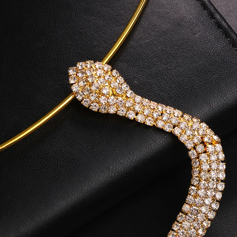 Stonefans Fashion Rhinestone Snake Collar Necklace Jewelry for Women High Quality Snake Pendant Wave Necklace Choker Accessories