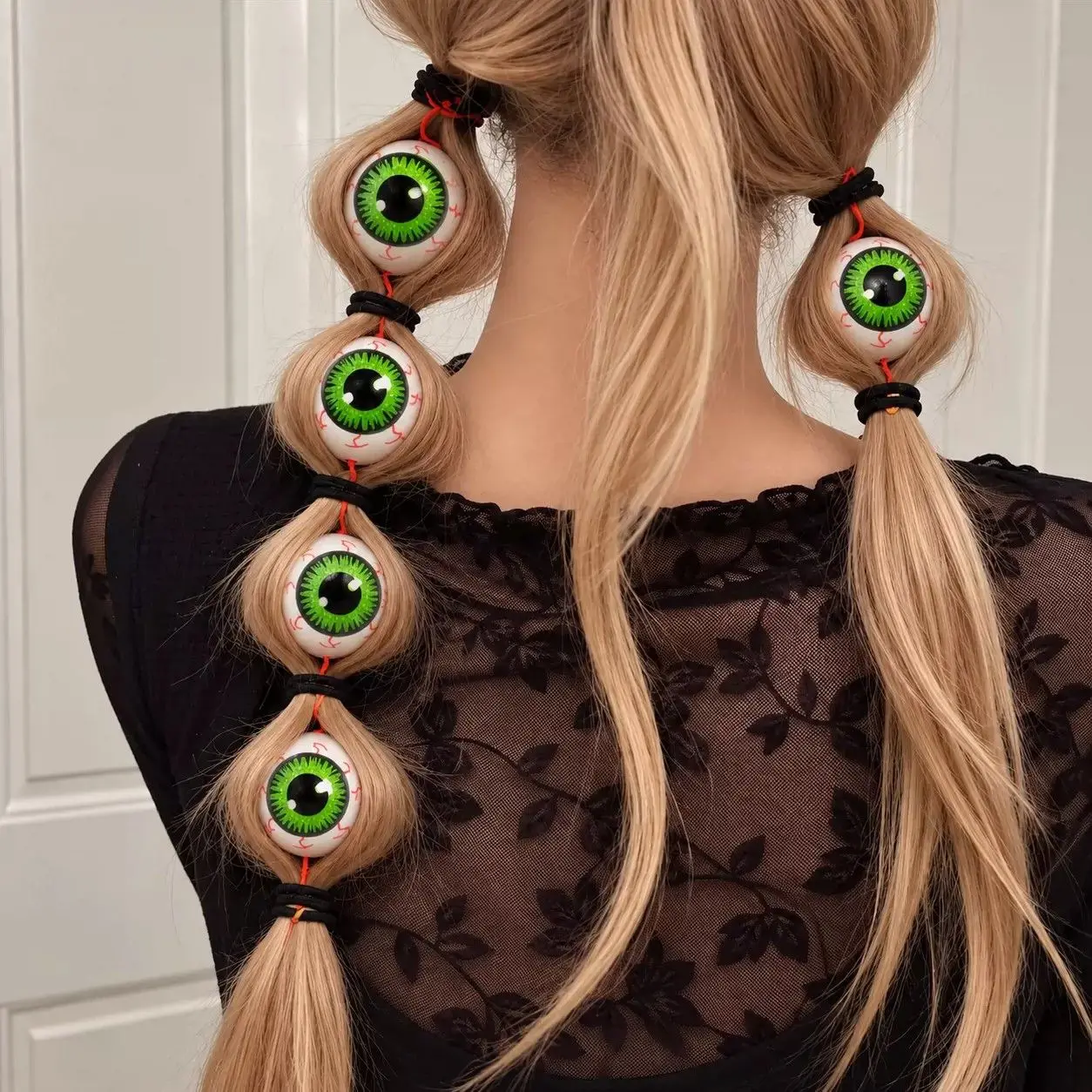 Eyeball Hair Ties Halloween Gothic Green Scary Funny DIY Beads Braids Pigtails Cosplay Party Accessories Women Girls Black