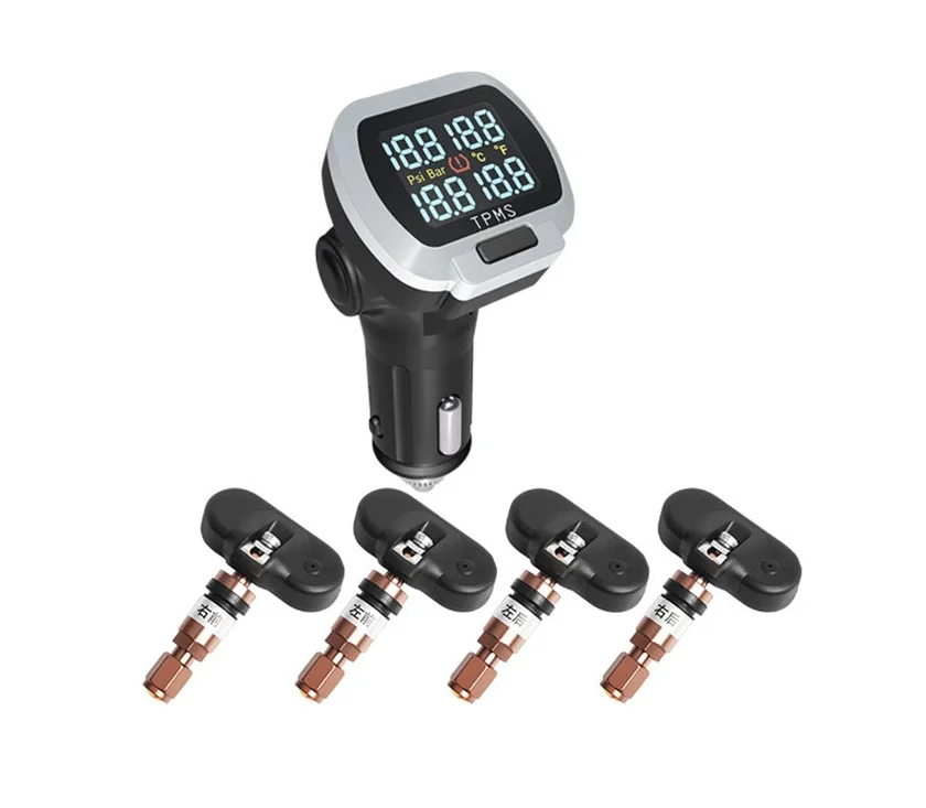 4 Sensor TPMS Alarm System USB Car  Wireless Cigarette Lighter Transmission Tire Pressure Monitoring