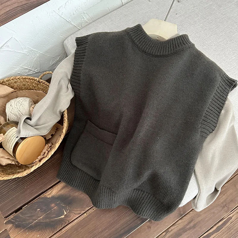 2023 New Fashion Solid Colors Kids Vest Children Knitted Vest Autumn Winter Korean Sleeveless Sweater boys vest