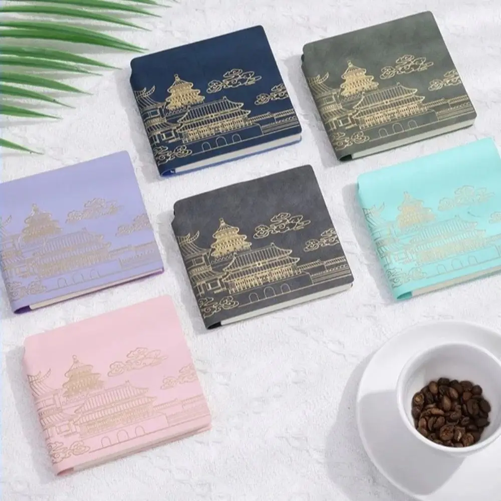 PU Pocket Square Notebook 105x105mm 200 Sheets Pages Vintage Chinese Notebook Compact Pocket-friendly Square Pocket Diary