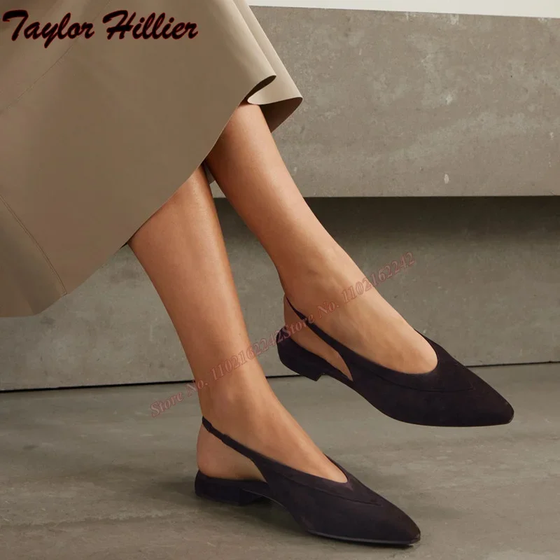 

Retro Red Brown Open Heel Flat Shoes Casual Pointed Shallow Mouth Back Strap Women'S Shoes Fashionable And Elegant Flat Shoes