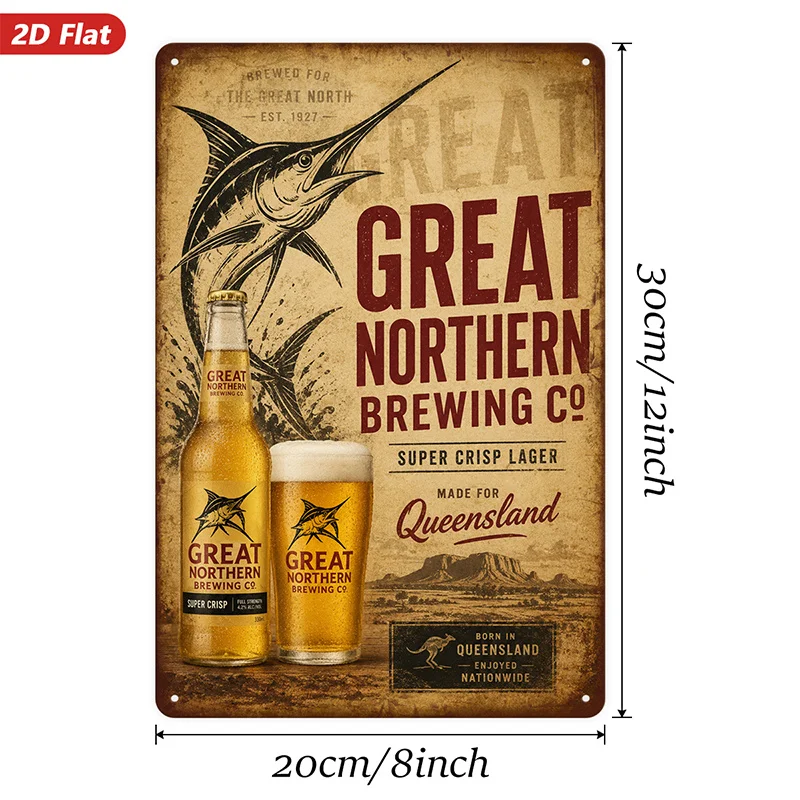 2D Flat, 1pc Metal Sign Wall Art, Great Northern Brewing Co Decorative Art Print, Beer Themed, Rustic Style, Home Decor