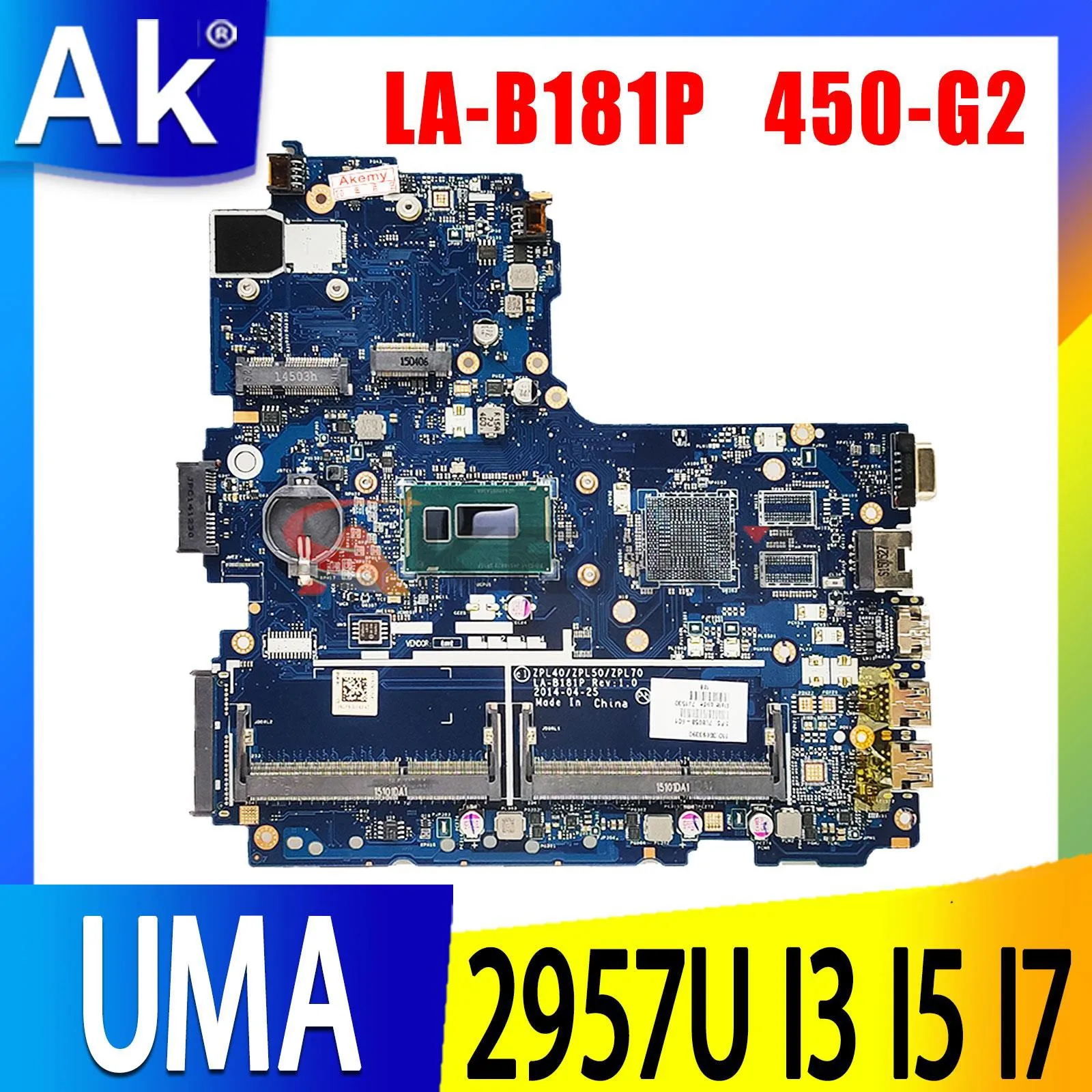 

Shenzhen ZPL40 ZPL50 ZPL70 LA-B181P Mainboard I3 I5 I7 4th Gen or 5th Gen CPU For HP Probook 450 G2 Laptop Motherboard