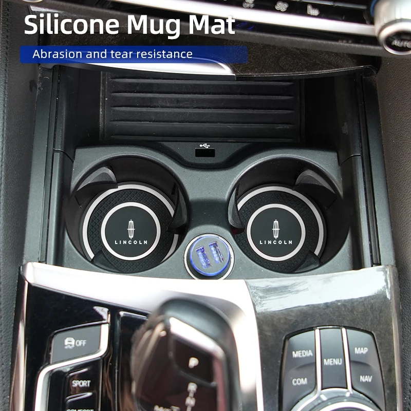 

2Pcs Car Coaster Silicone Mug Drinking Mug Non-Slip Pad Accessories For Lincoln MKZ MKX Aviator Navigator Continental Corsair MK