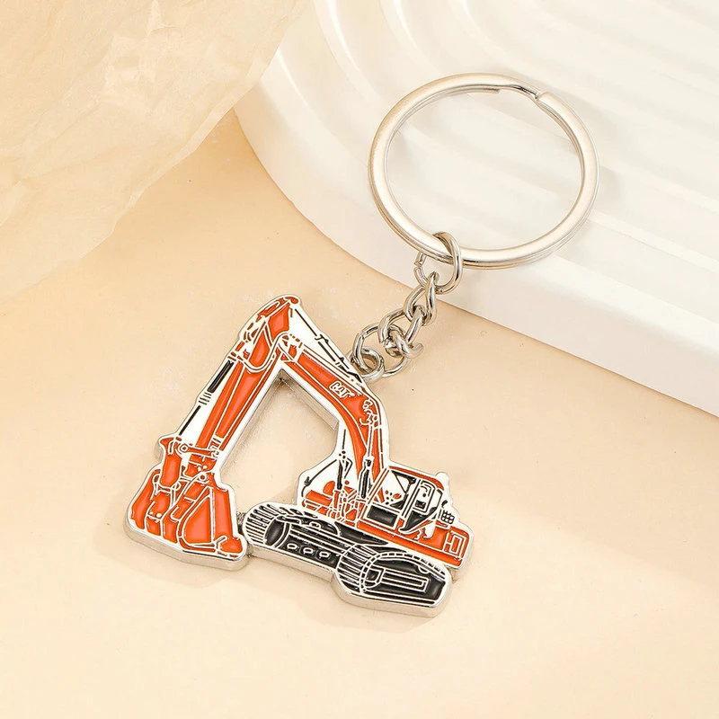 Creative Zinc Alloy Stereo Excavator Backhoe Keychain For Friend Gift Bag Pendant Charms Car Key Accessories Jewelry