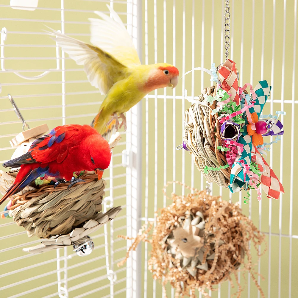 

Parrot Bird Chewing Toys Colorful Foraging Shredder Toys Hanging Cage Accessories For Parrots Love Birds Cockatoos