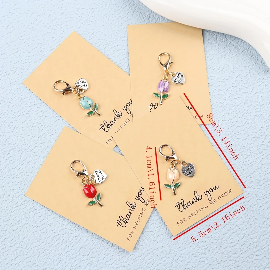 4pcs Tulip Heart Charm Keychain Set with 