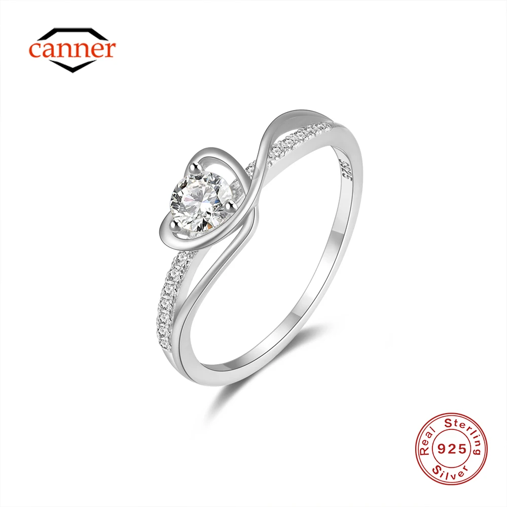 CANNER 925 Sterling Silver Heart-shaped Zircon Ring for Women 18K Gold Cold Style Light Earrings Fine Jewelry Valentine's Day