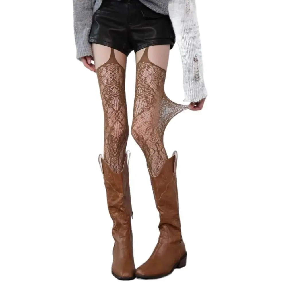 Comfortable Transparent Mesh Flower Long Tights Ultra-thin Lolita JK Style Mesh Pantyhose Irregular Hollow Leggings Women Summer
