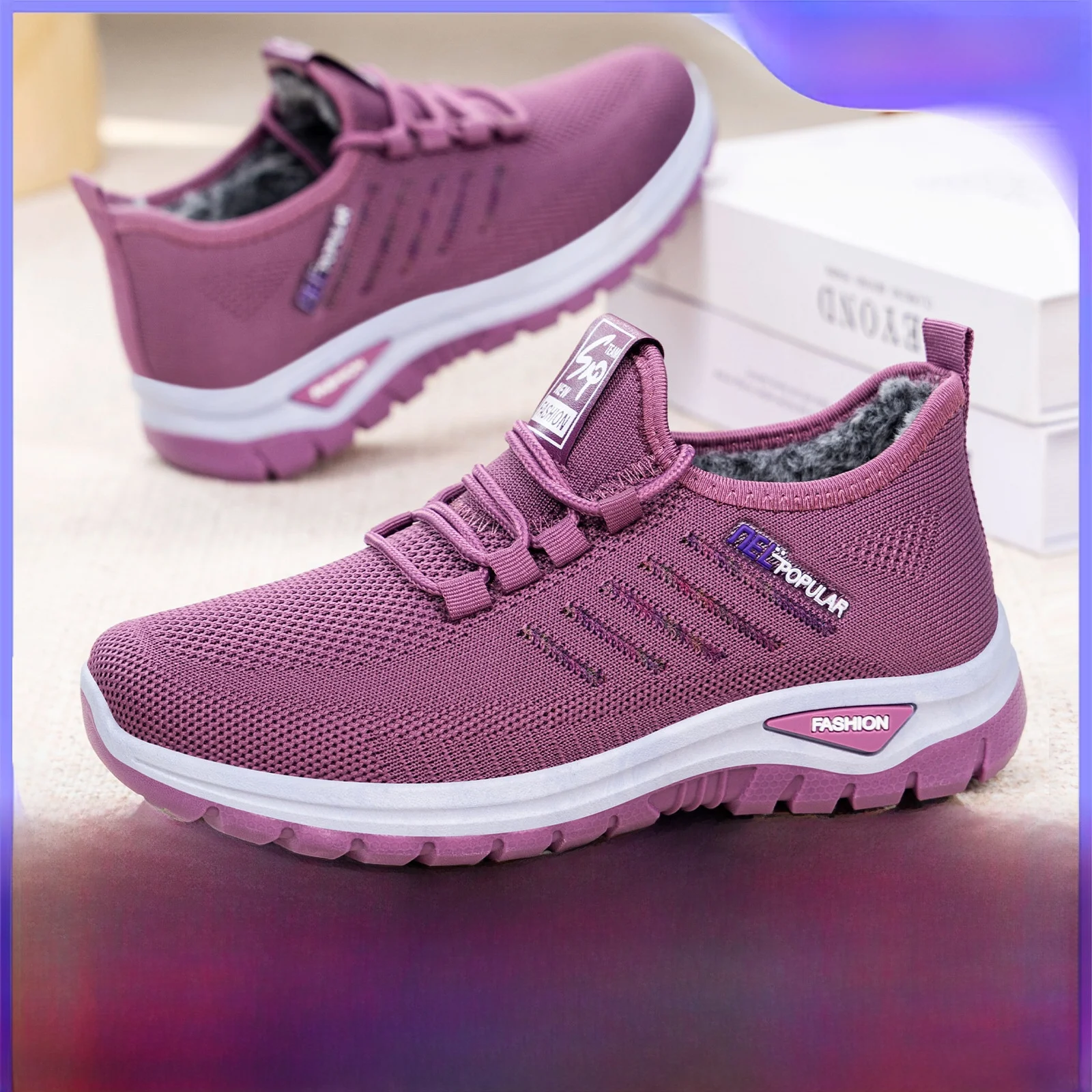 

Women's Winter Cotton Boots Soft Bottom Slip-On Warm Comfortable Fleece Lined Thickened Snow Boots Casual Style Flat Heel