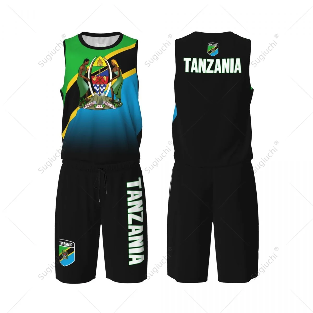 Men Tanzania Flag Basketball Jersey Set Mesh Shirt & Pants Sleeveless Exclusive Team-up Custom Name Nunber Unisex