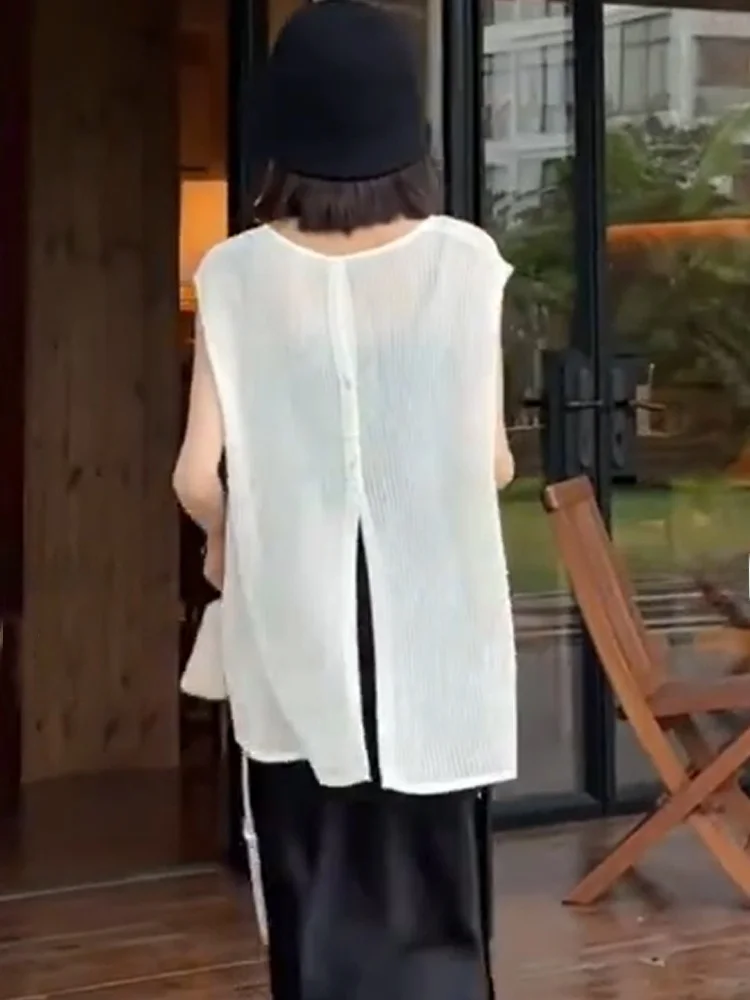 เสื้อยืดถักไหมน้ำแข็งสไตล์ยุโรป ดีไซน์ Ele ทรงกลม บางเบา ระบายอากาศได้ดี ป้องกันแสงแดด เหมาะสำหรับฤดูร้อน สวมใส่สบายสำหรับผู้หญิง