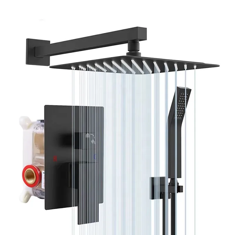 

Современная 12-дюймовая скрытая душевая система 30x30 см из нержавеющей стали, латунная душевая система, смесители для ванной комнаты, скрытый душевой набор