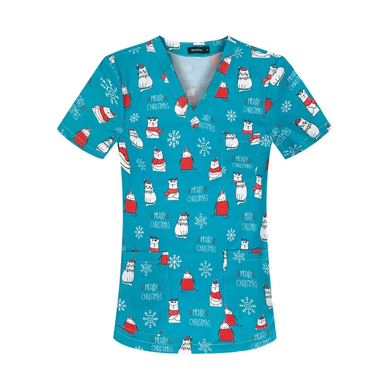 Teeth Print Hospital Working Uniforms Medical Nurse short sleeve Scrub Tops Nursing v-neck blouse Dental clinic Uniform T-shirt