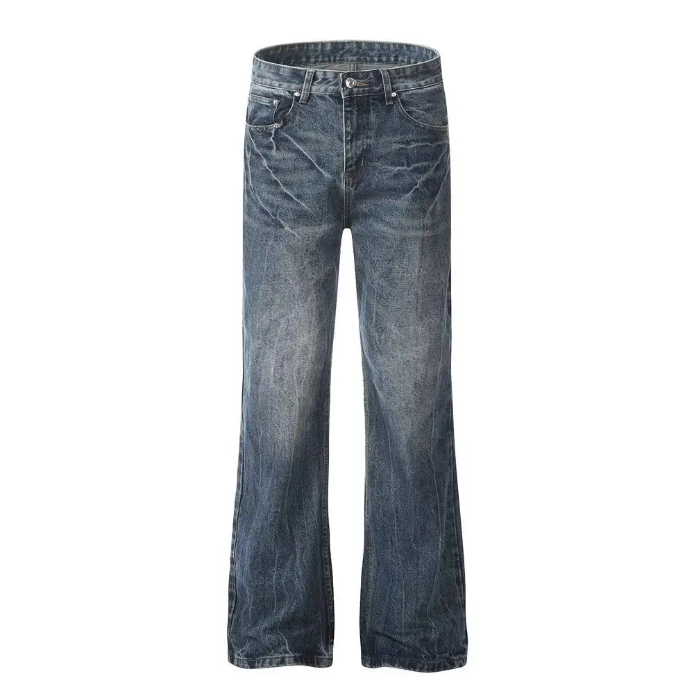 Fashion 2026 Retro Luxury Washed Old Lightning Crack Jeans Men's Women's Casual Trousers Slightly Pulled Baggy Straight Pants