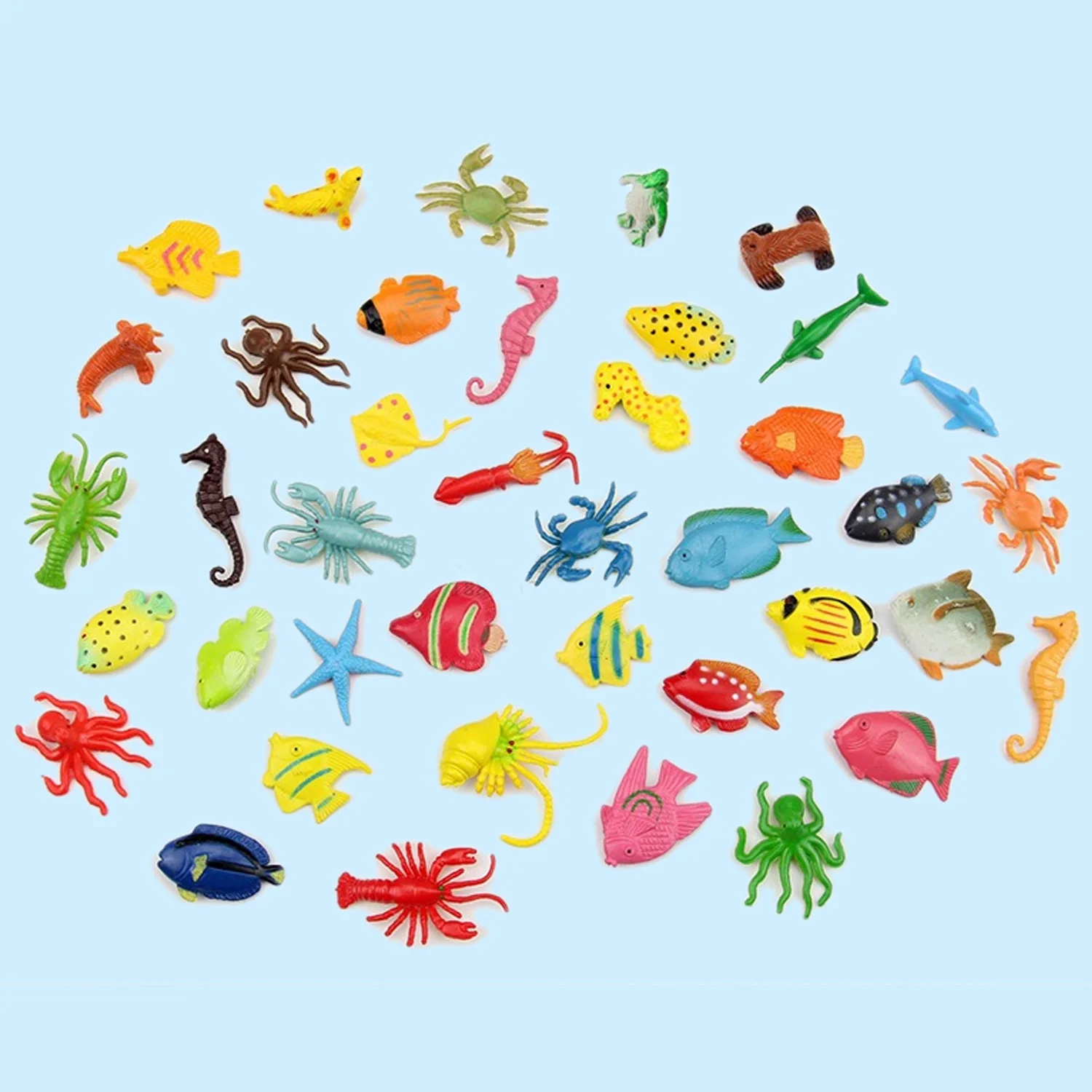 Kids 40pcs Mini Simulation Ocean Sea Marine Life Animal Models Fish Crab Seahorse Octopus Floating Bath Play Water Education Toy