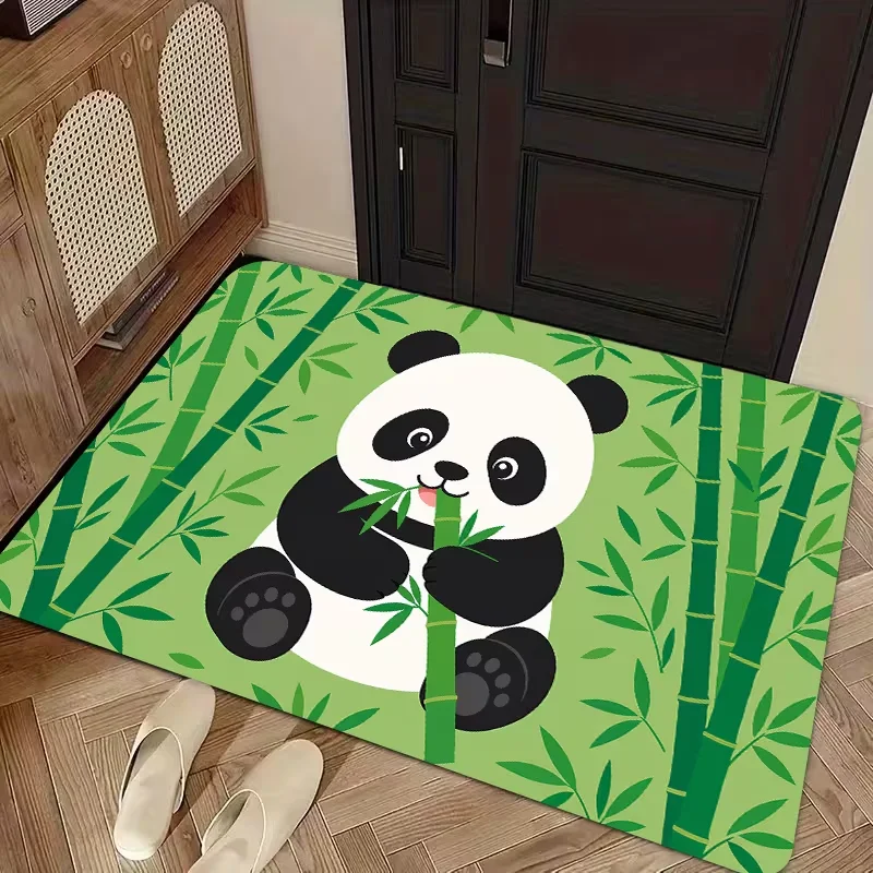 Cute Panda Eating Watermelon Doormat Lovely Animal Print Entrance Rug for Kitchen Entryway Indoor Porch Use