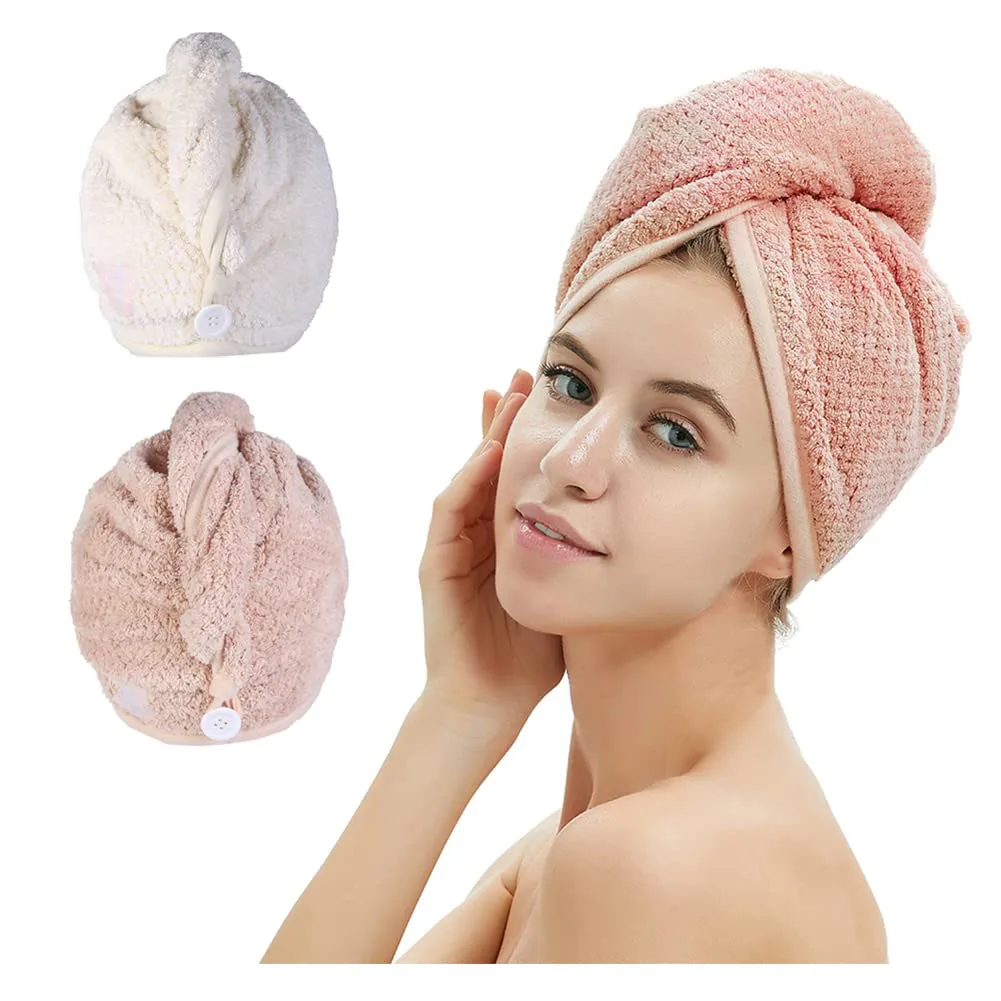 1 Pack Microfiber Hair Towel Wrap,Hair Drying Towel with Button, Hair Towel Turban,Head Towel to Dry Hair Quickly