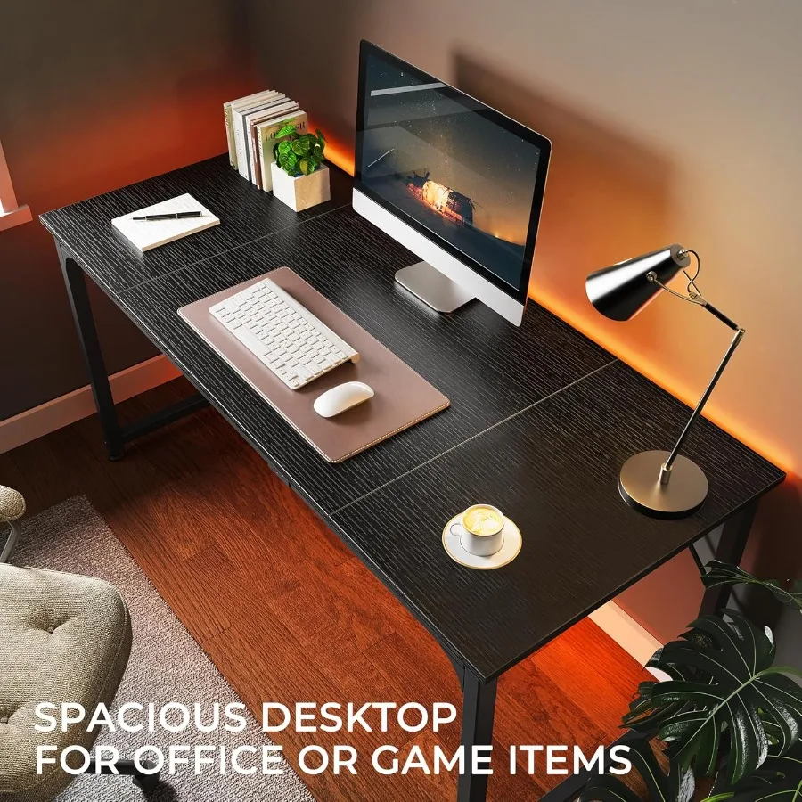 Moderner, einfacher Büroschreibtisch 63 Zoll für Heim- und Gaming-Arbeitsräume, großer Beinraum mit integriertem Stauraum, langlebiger Metallrahmen, schlankes B
