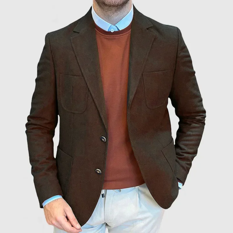 Solid Slim Cardigan Blazer Men 2026 Spring  Versatile Pocket Lapel Blazers Single Breasted Long Sleeve Suits Casual Coat for Man