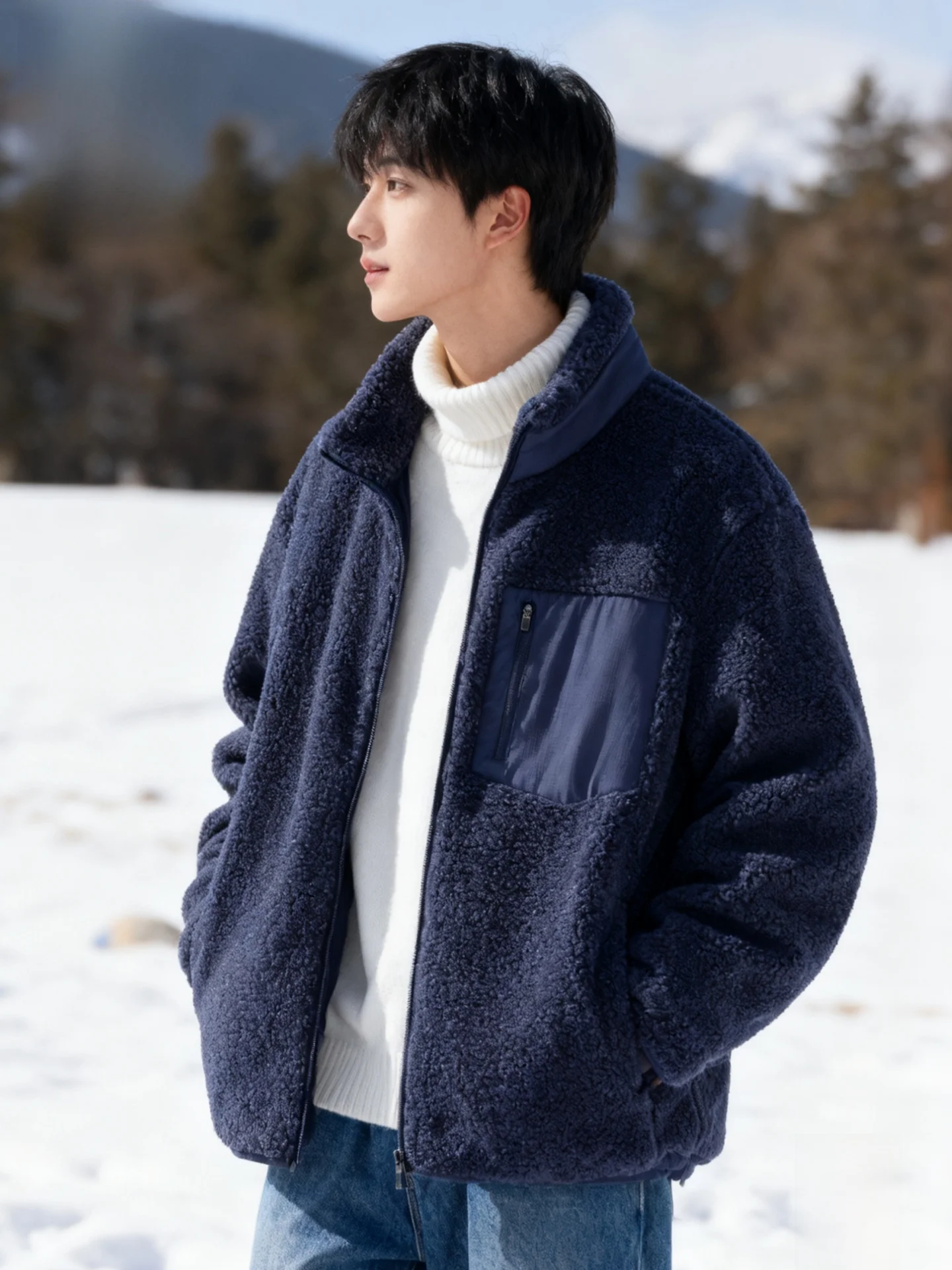 

Winter Thiened Warm Fce Jaet Men's New 2026 Stand Collar Jaet Trendy X Large Mouth Monkey Polyester Fiber