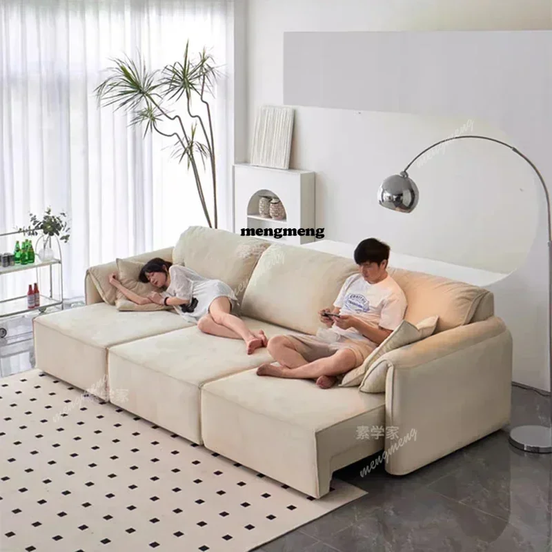 Best saller Elephant ear electric fabric sofa living room cream wind small apartment telescopic folding function sofa bed