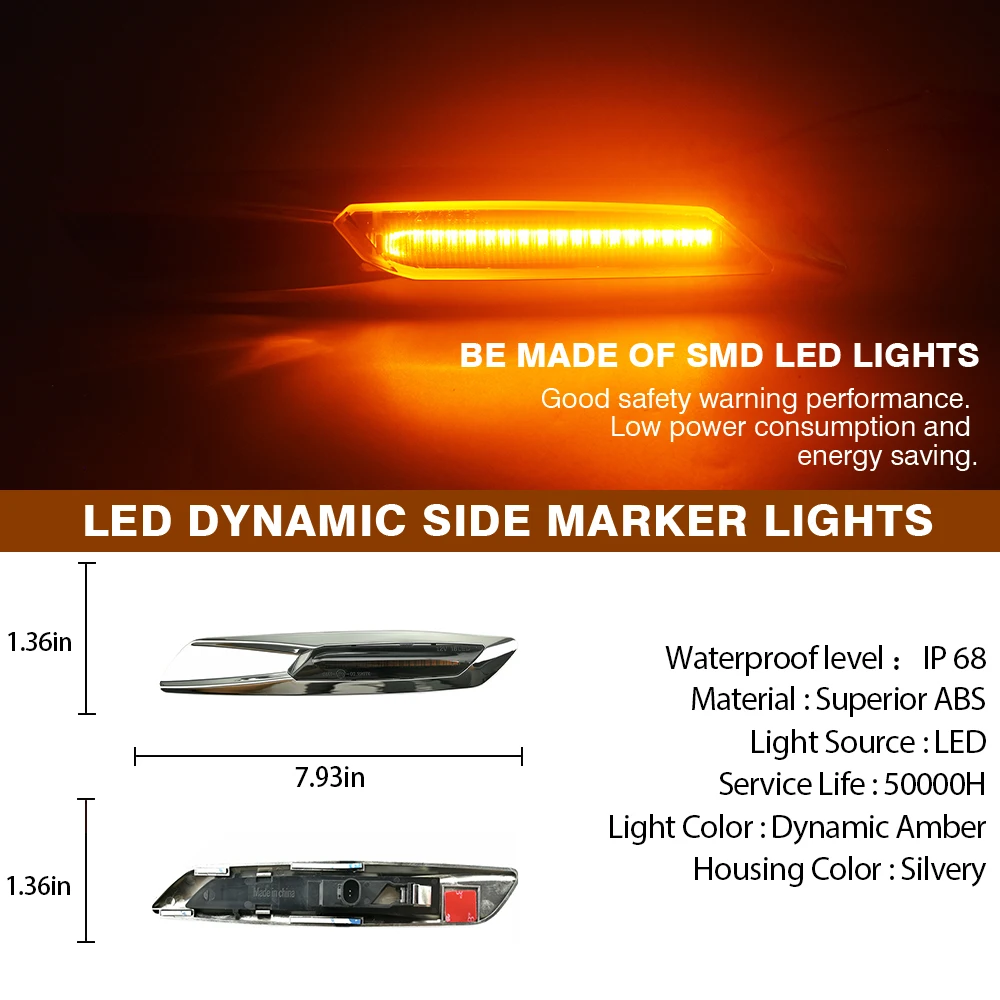 مصباح إشارة الانعطاف LED أضواء العلامات الجانبية الوامض الكهرماني الديناميكي لسلسلة BMW 1: E81/E82/E87/E88 128i 135i 1M