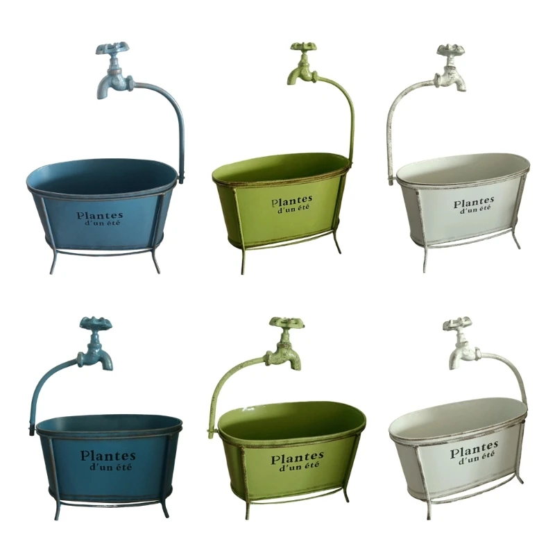Eleganter Eisen-Gartenpflanzer mit Wasserauslauf-Design, für kleine Pflanzen, 3 x – Detail 1